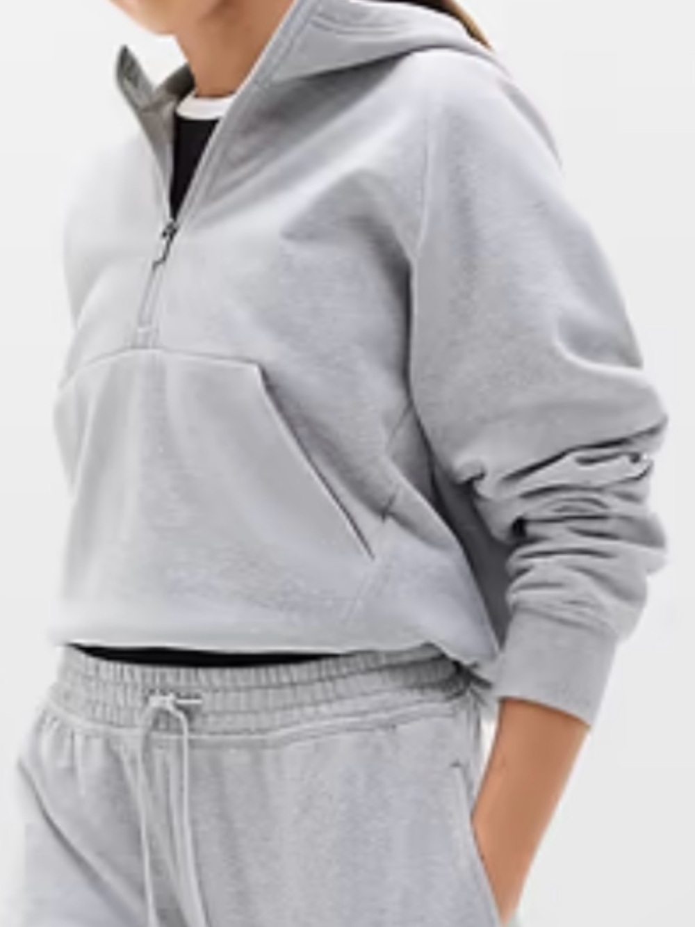 Athleta Women’s Grey Heather Forever Fleece 1/2 Zip Hoodie Medium - Picture 2 of 7